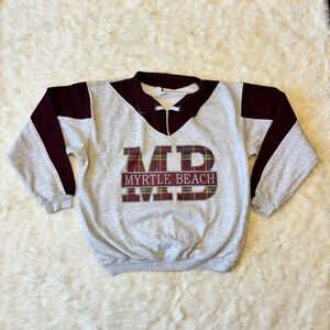 Vintage Seasons Burgundy & Gray Myrtle Beach Plaid Pullover Sweatshirt Large